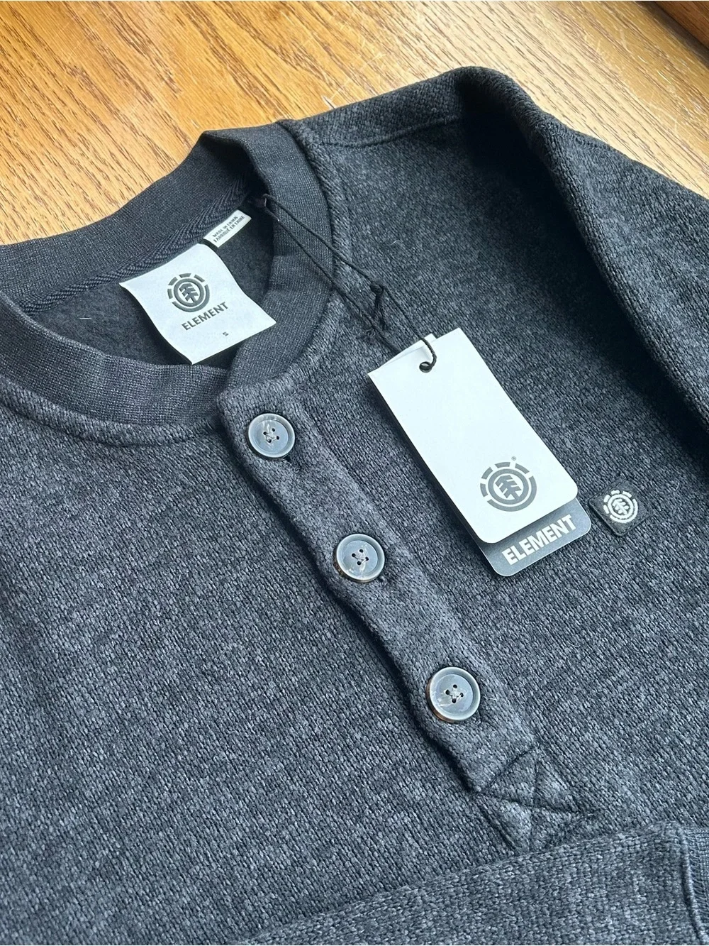 Element Men’s Dark Charcoal Pullover Crewneck Henley Sweater Sz S